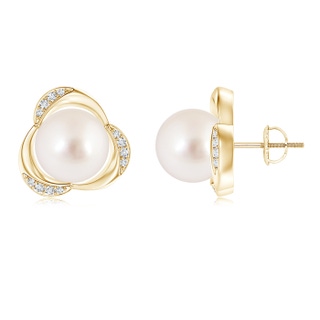 10mm AAAA South Sea Cultured Pearl Floral Stud Earrings in Yellow Gold