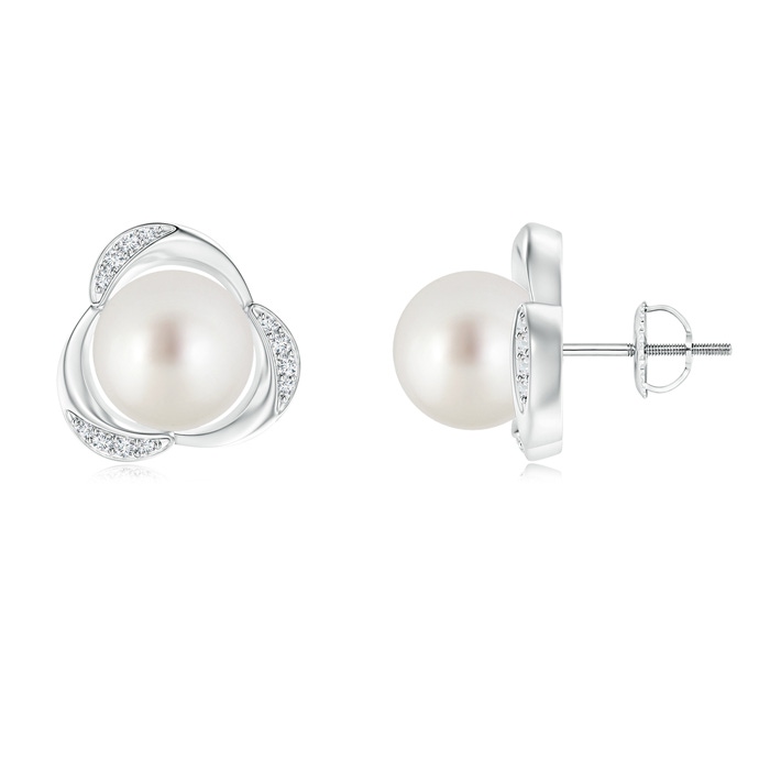 9mm AAA South Sea Cultured Pearl Floral Stud Earrings in White Gold