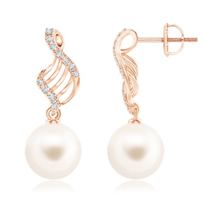 10mm AAA Freshwater Pearl Swirl Dangle Earrings in Rose Gold