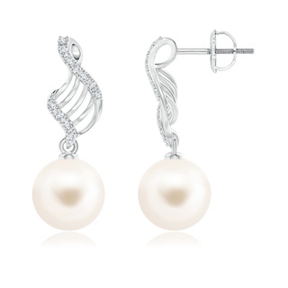 10mm AAA Freshwater Pearl Swirl Dangle Earrings in White Gold