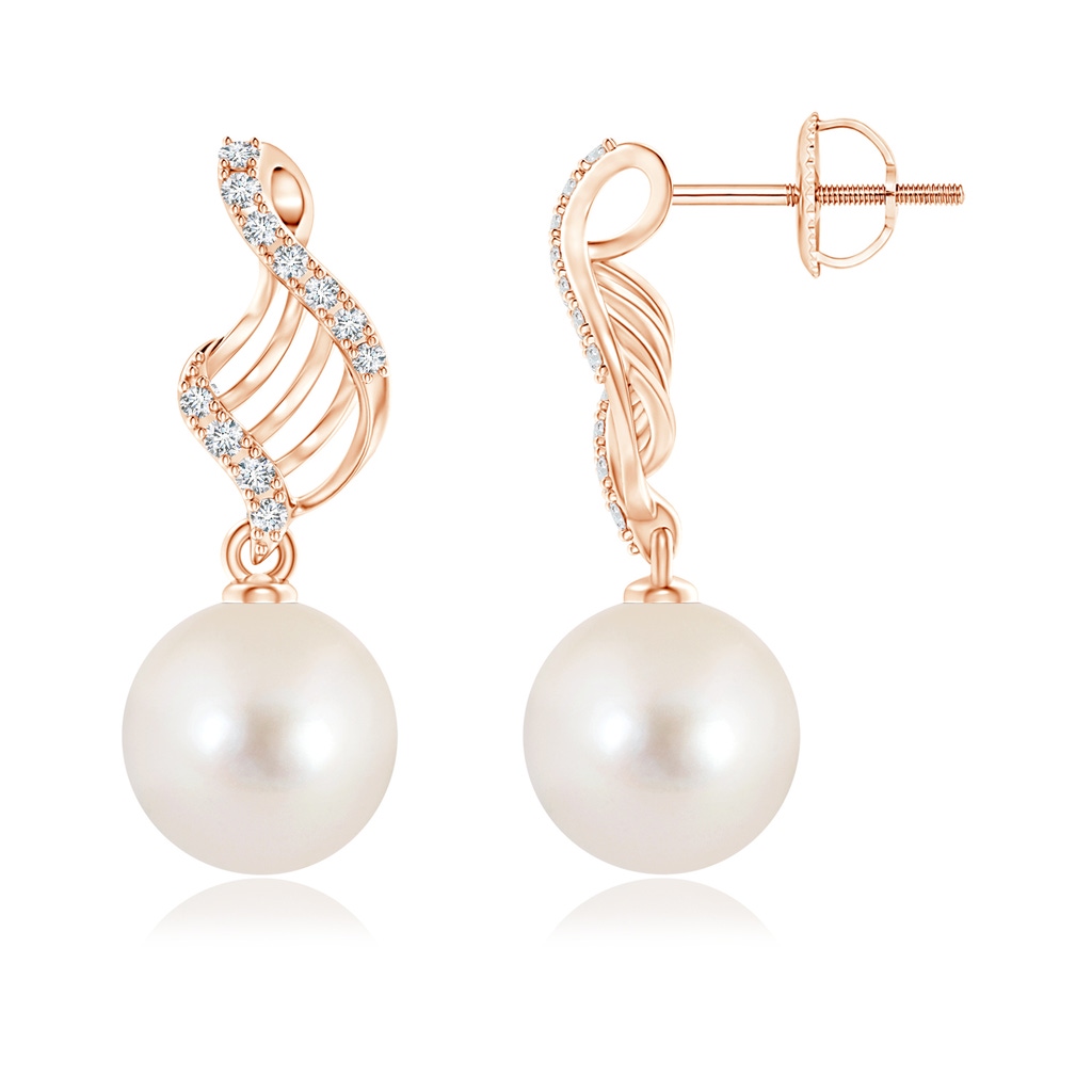 10mm AAAA Freshwater Pearl Swirl Dangle Earrings in Rose Gold