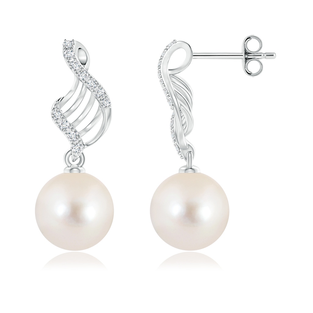 10mm AAAA Freshwater Pearl Swirl Dangle Earrings in S999 Silver