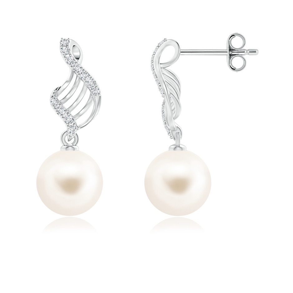 9mm AAA Freshwater Pearl Swirl Dangle Earrings in S999 Silver 
