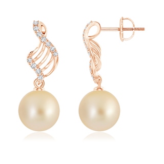 10mm AA Golden South Sea Pearl Swirl Dangle Earrings in Rose Gold