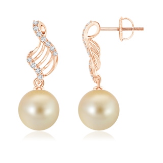 10mm AAA Golden South Sea Pearl Swirl Dangle Earrings in Rose Gold