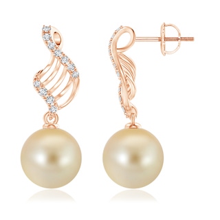 11mm AAA Golden South Sea Pearl Swirl Dangle Earrings in Rose Gold