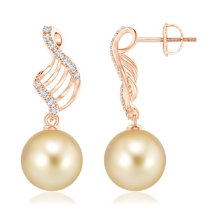 11mm AAAA Golden South Sea Pearl Swirl Dangle Earrings in Rose Gold
