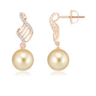 9mm AAAA Golden South Sea Pearl Swirl Dangle Earrings in Rose Gold