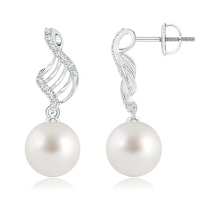 10mm AAA South Sea Cultured Pearl Swirl Dangle Earrings in White Gold