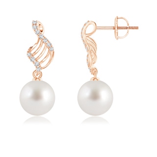 9mm AAA South Sea Cultured Pearl Swirl Dangle Earrings in Rose Gold