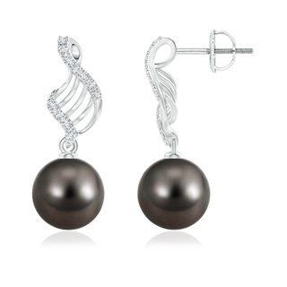 10mm AAA Tahitian Cultured Pearl Swirl Dangle Earrings in White Gold