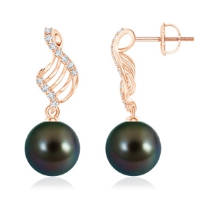 10mm AAAA Tahitian Cultured Pearl Swirl Dangle Earrings in Rose Gold