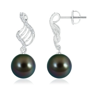 10mm AAAA Tahitian Cultured Pearl Swirl Dangle Earrings in White Gold