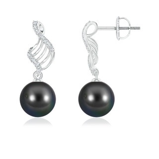 9mm AA Tahitian Cultured Pearl Swirl Dangle Earrings in White Gold