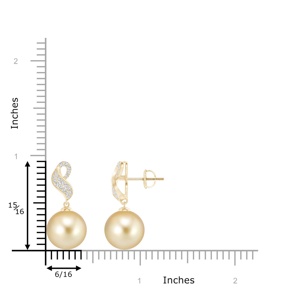 10mm AAAA Golden South Sea Pearl and Diamond Swirl Earrings in Yellow Gold Product Image