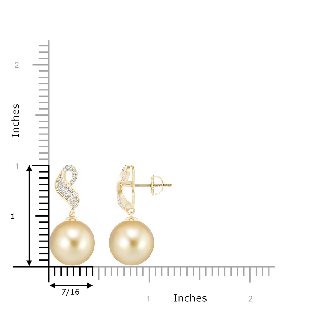 11mm AAAA Golden South Sea Pearl and Diamond Swirl Earrings in Yellow Gold Product Image