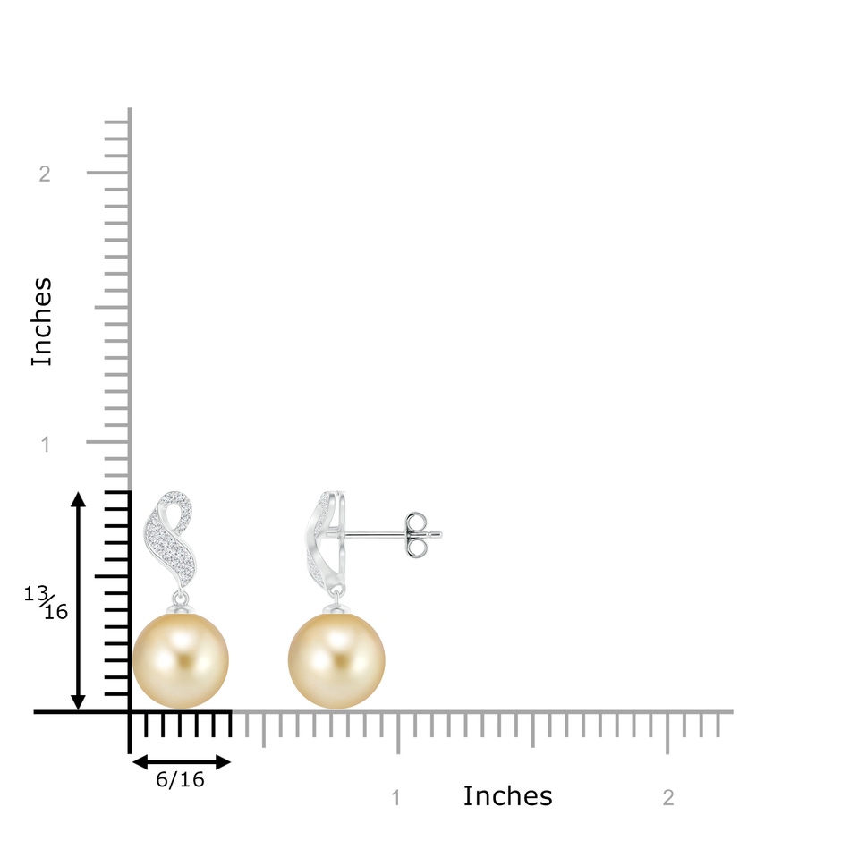 9mm AAAA Golden South Sea Pearl and Diamond Swirl Earrings in S999 Silver product image