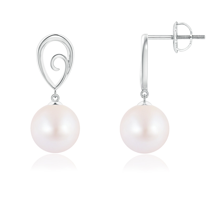 8mm AA Japanese Akoya Pearl Drop Earrings with Metal Loop in White Gold 