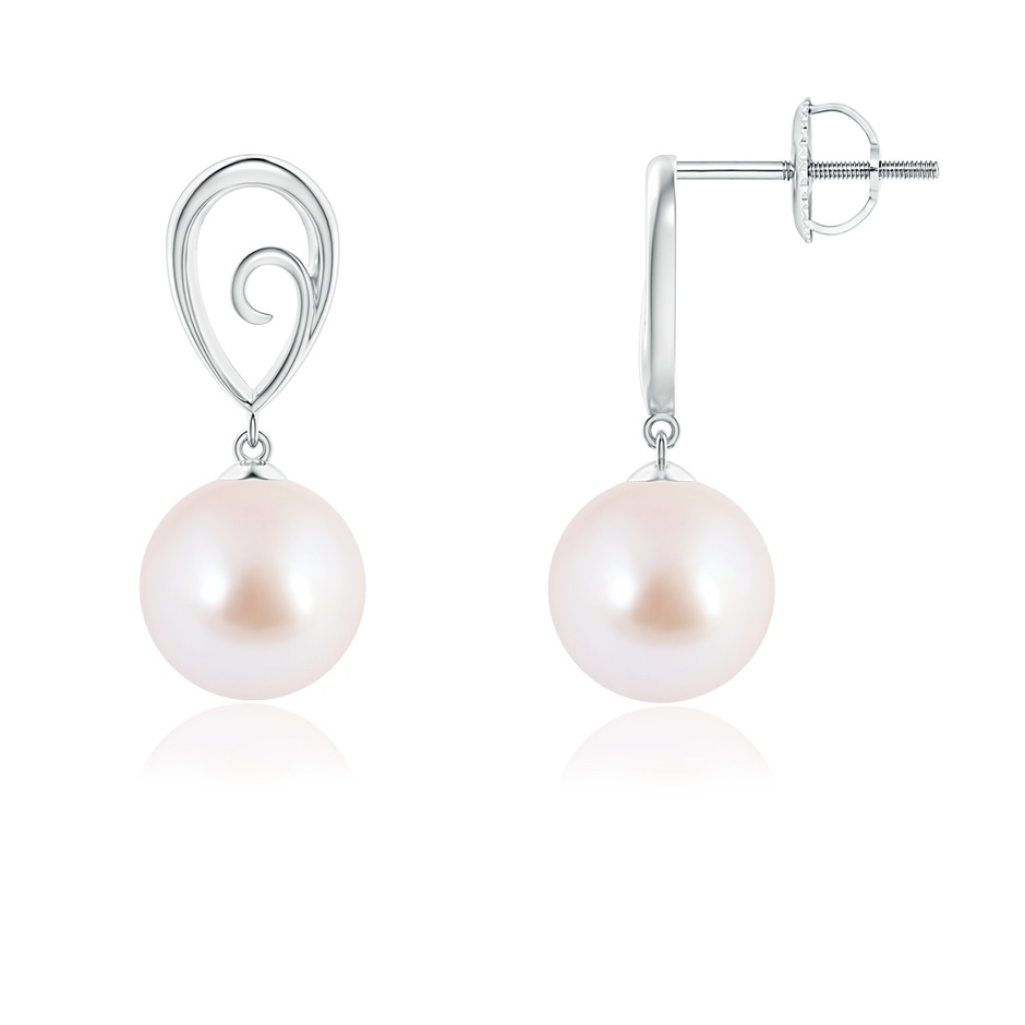 8mm AAA Japanese Akoya Pearl Drop Earrings with Metal Loop in White Gold 