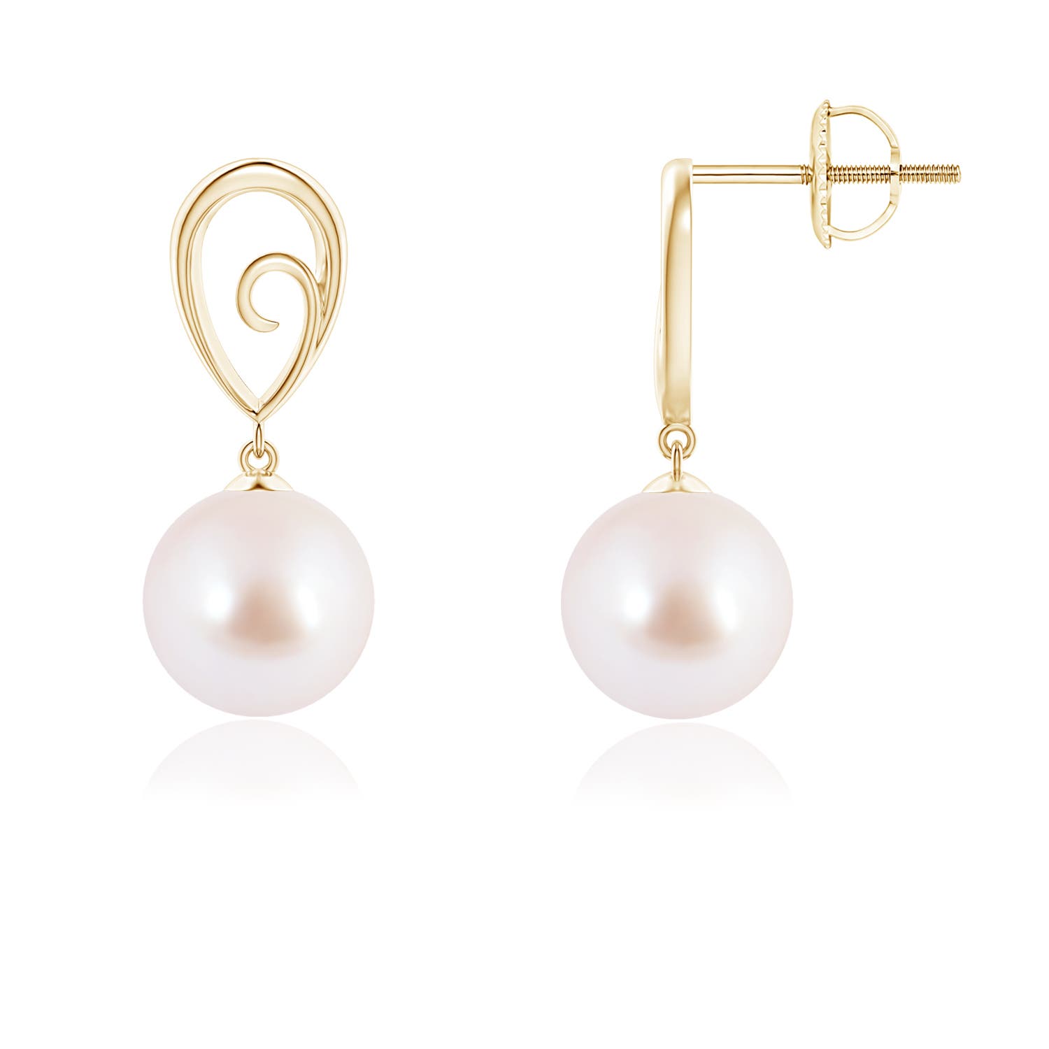 8mm AAA Japanese Akoya Pearl Drop Earrings with Metal Loop in Yellow Gold