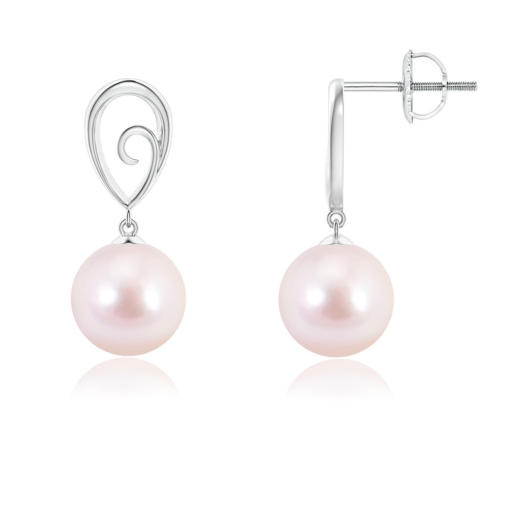 8mm AAAA Japanese Akoya Pearl Drop Earrings with Metal Loop in White Gold