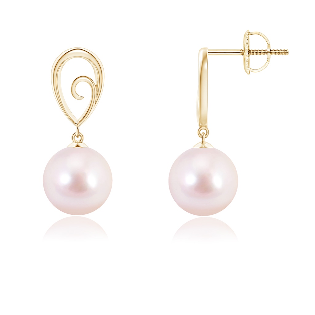 8mm AAAA Japanese Akoya Pearl Drop Earrings with Metal Loop in Yellow Gold