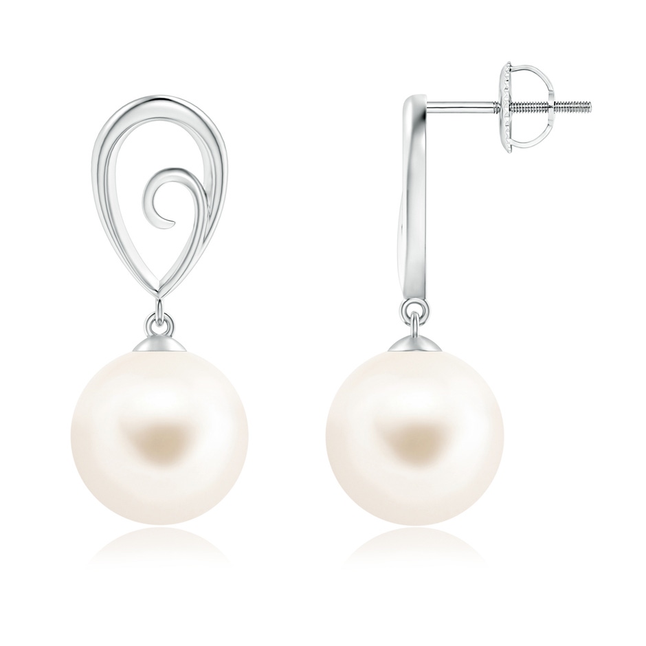 10mm AAA Freshwater Pearl Drop Earrings with Metal Loop in White Gold 