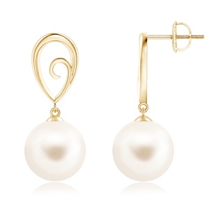 10mm AAA Freshwater Pearl Drop Earrings with Metal Loop in Yellow Gold