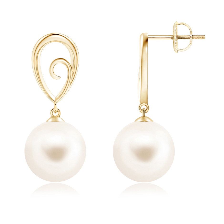 10mm AAA Freshwater Pearl Drop Earrings with Metal Loop in Yellow Gold 