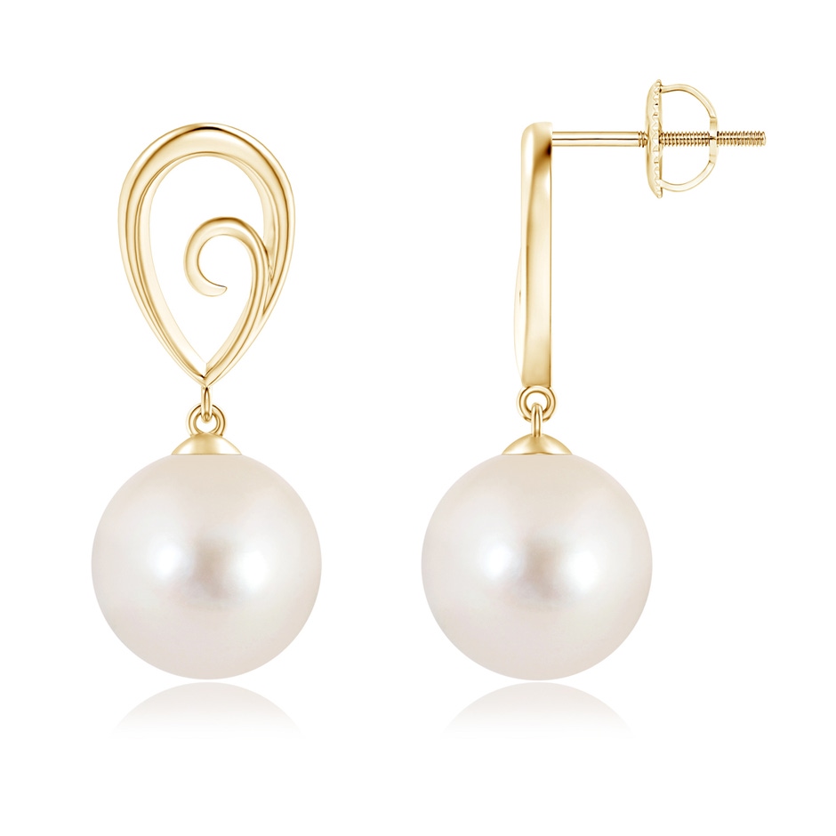 10mm AAAA Freshwater Pearl Drop Earrings with Metal Loop in Yellow Gold 
