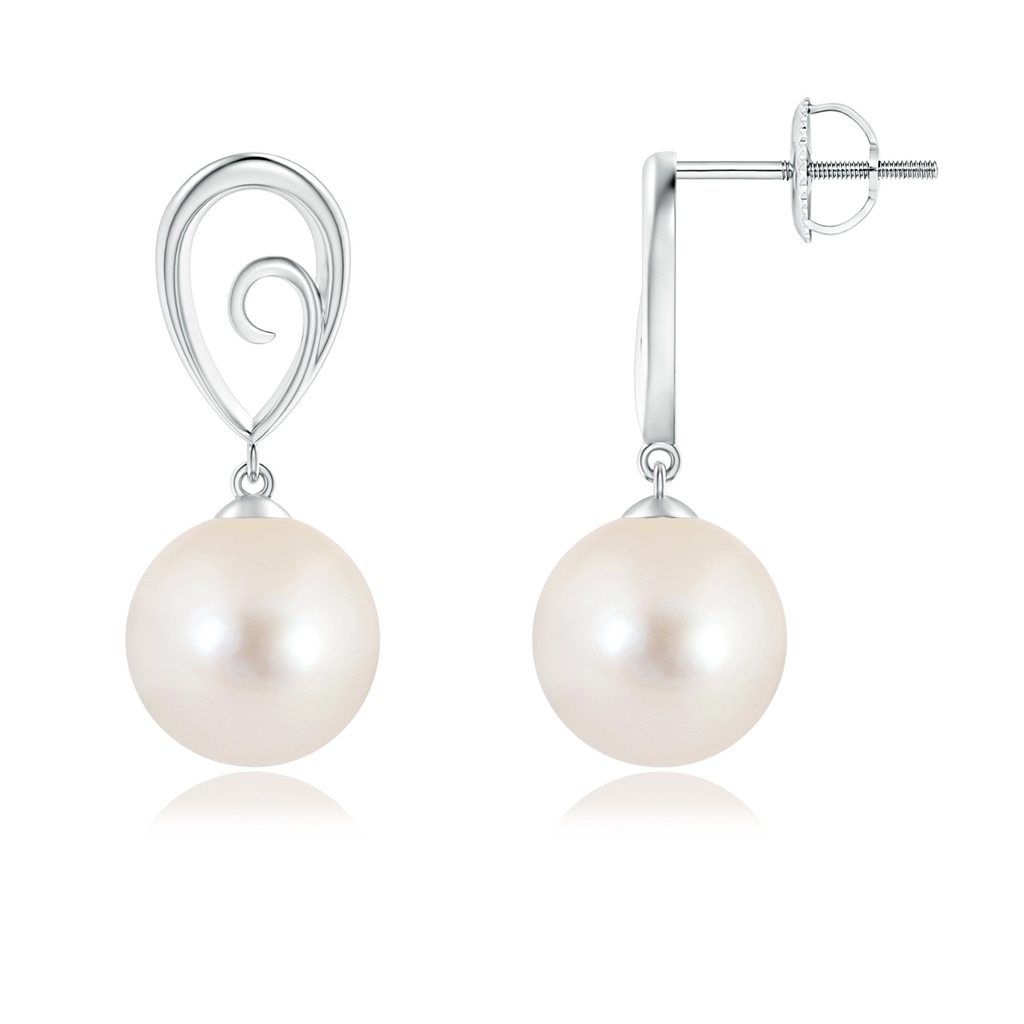 9mm AAAA Freshwater Pearl Drop Earrings with Metal Loop in White Gold