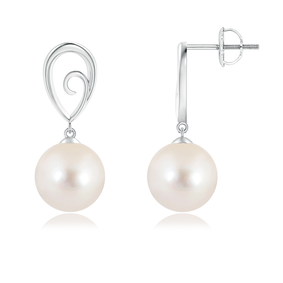 9mm AAAA Freshwater Pearl Drop Earrings with Metal Loop in White Gold 