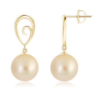 10mm AA Golden South Sea Cultured Pearl Drop Earrings with Metal Loop in Yellow Gold