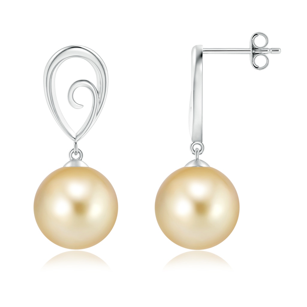 10mm AAAA Golden South Sea Cultured Pearl Drop Earrings with Metal Loop in S999 Silver