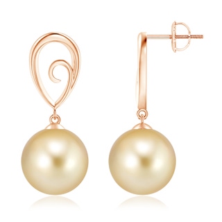 11mm AAAA Golden South Sea Cultured Pearl Drop Earrings with Metal Loop in Rose Gold