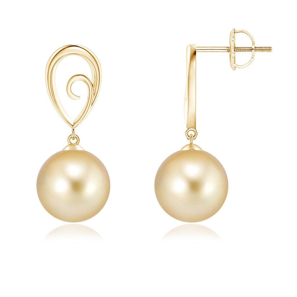 9mm AAAA Golden South Sea Cultured Pearl Drop Earrings with Metal Loop in Yellow Gold