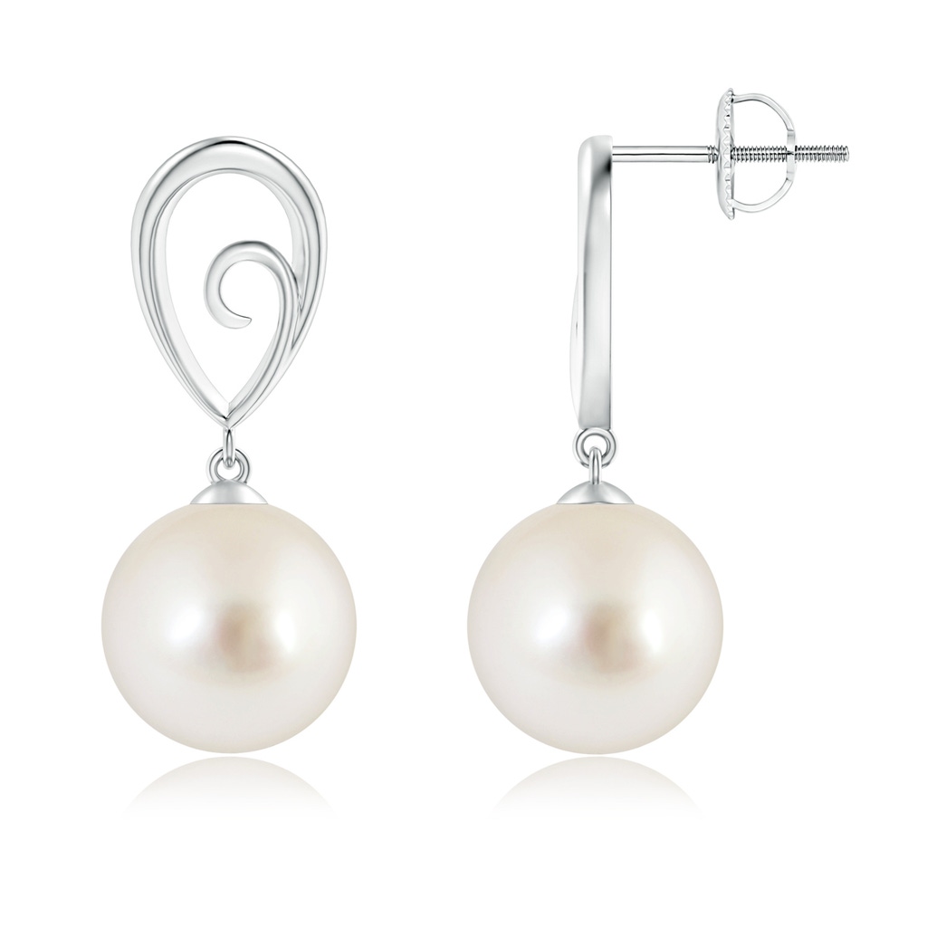 10mm AAAA South Sea Pearl Drop Earrings with Metal Loop in White Gold