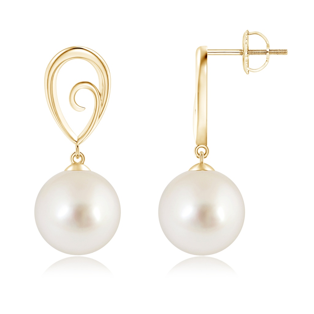 10mm AAAA South Sea Pearl Drop Earrings with Metal Loop in Yellow Gold