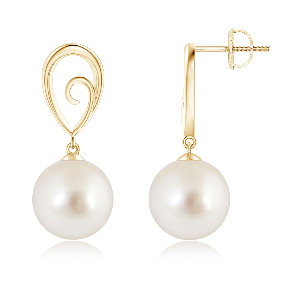 10mm AAAA South Sea Pearl Drop Earrings with Metal Loop in Yellow Gold 