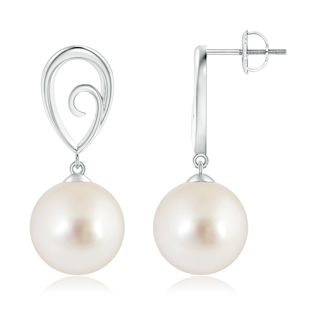 11mm AAAA South Sea Pearl Drop Earrings with Metal Loop in White Gold