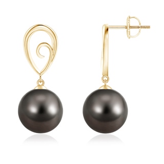 10mm AAA Tahitian Pearl Drop Earrings with Metal Loop in Yellow Gold