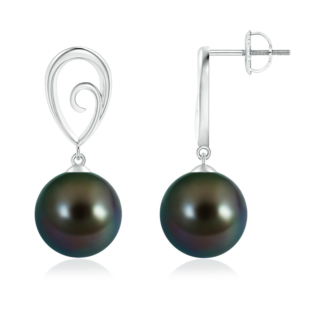 10mm AAAA Tahitian Pearl Drop Earrings with Metal Loop in White Gold