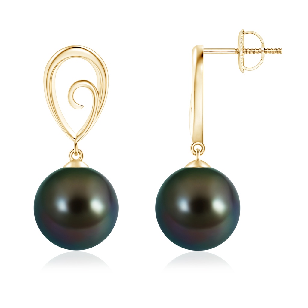 10mm AAAA Tahitian Pearl Drop Earrings with Metal Loop in Yellow Gold