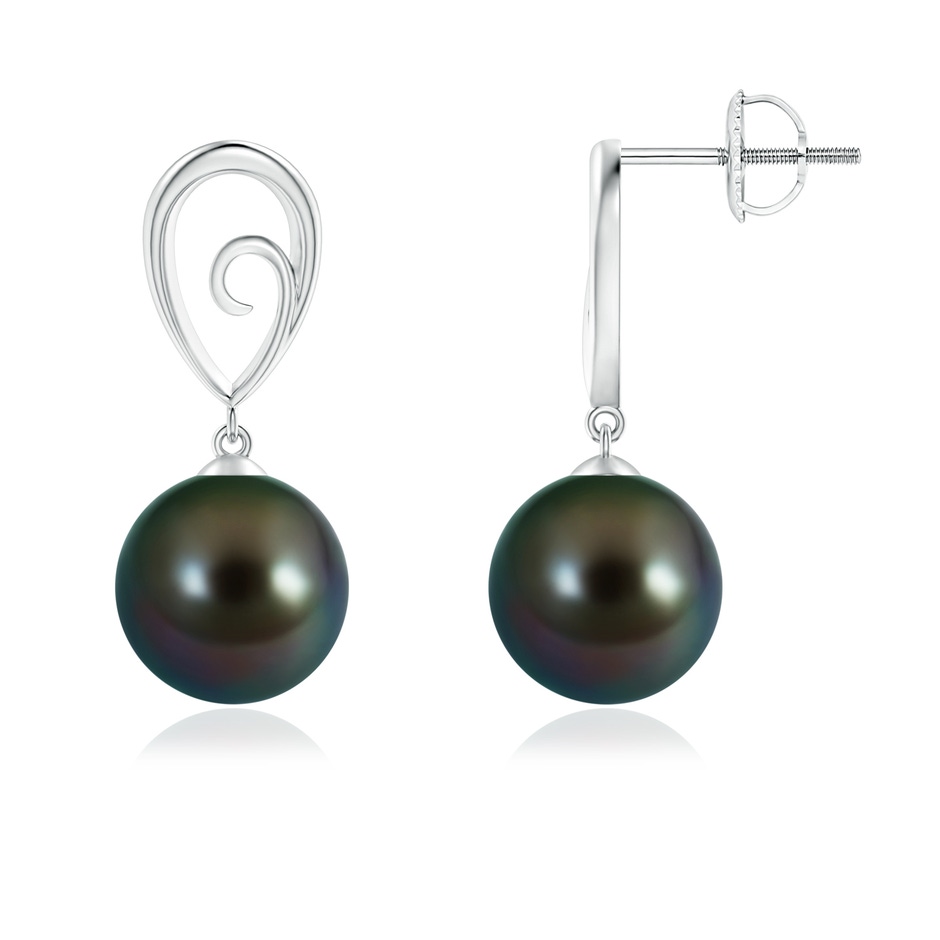 9mm AAAA Tahitian Pearl Drop Earrings with Metal Loop in White Gold 