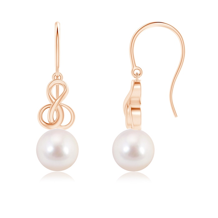 8mm AAAA Akoya Cultured Pearl Intertwined Infinity Earrings in Rose Gold