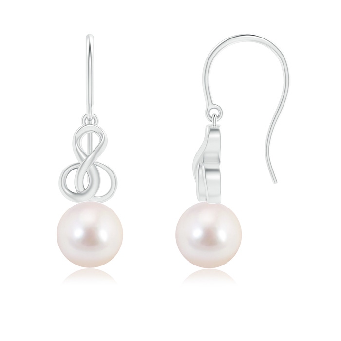 8mm AAAA Akoya Cultured Pearl Intertwined Infinity Earrings in S999 Silver