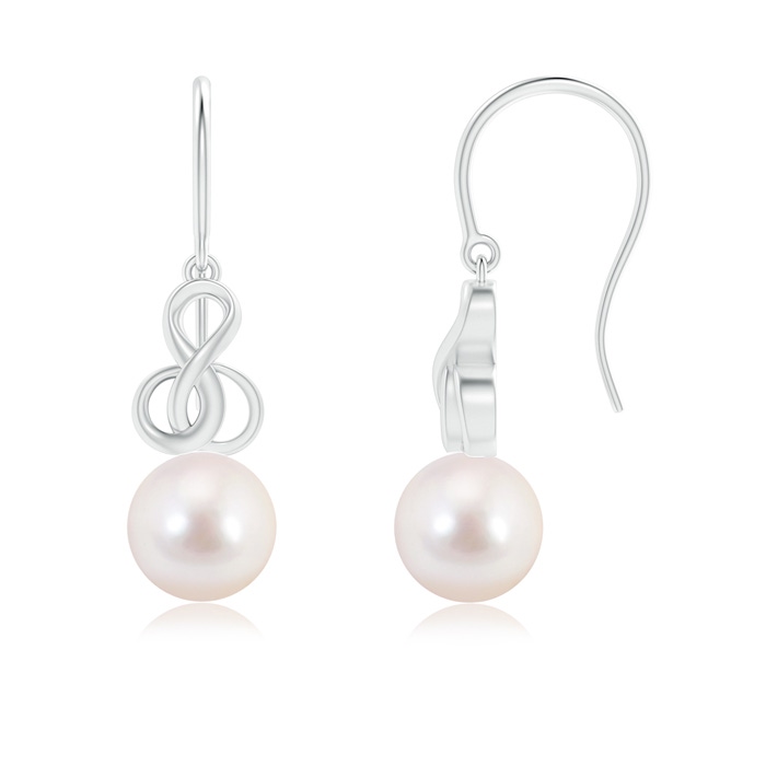 8mm AAAA Akoya Cultured Pearl Intertwined Infinity Earrings in White Gold