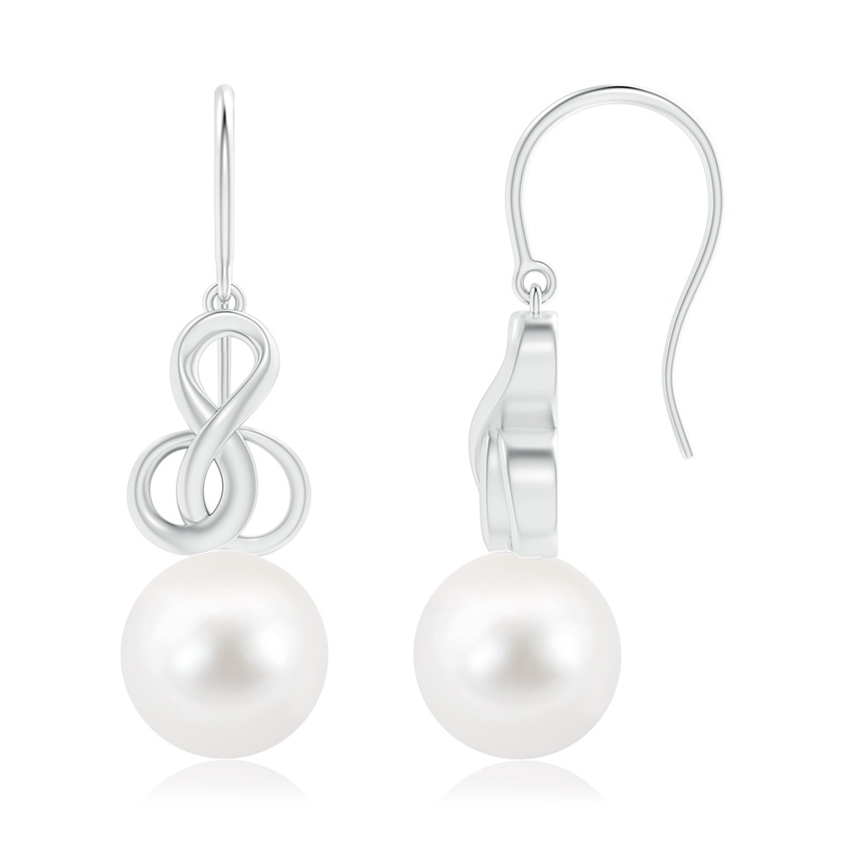 10mm AA Freshwater Pearl Intertwined Infinity Earrings in White Gold 