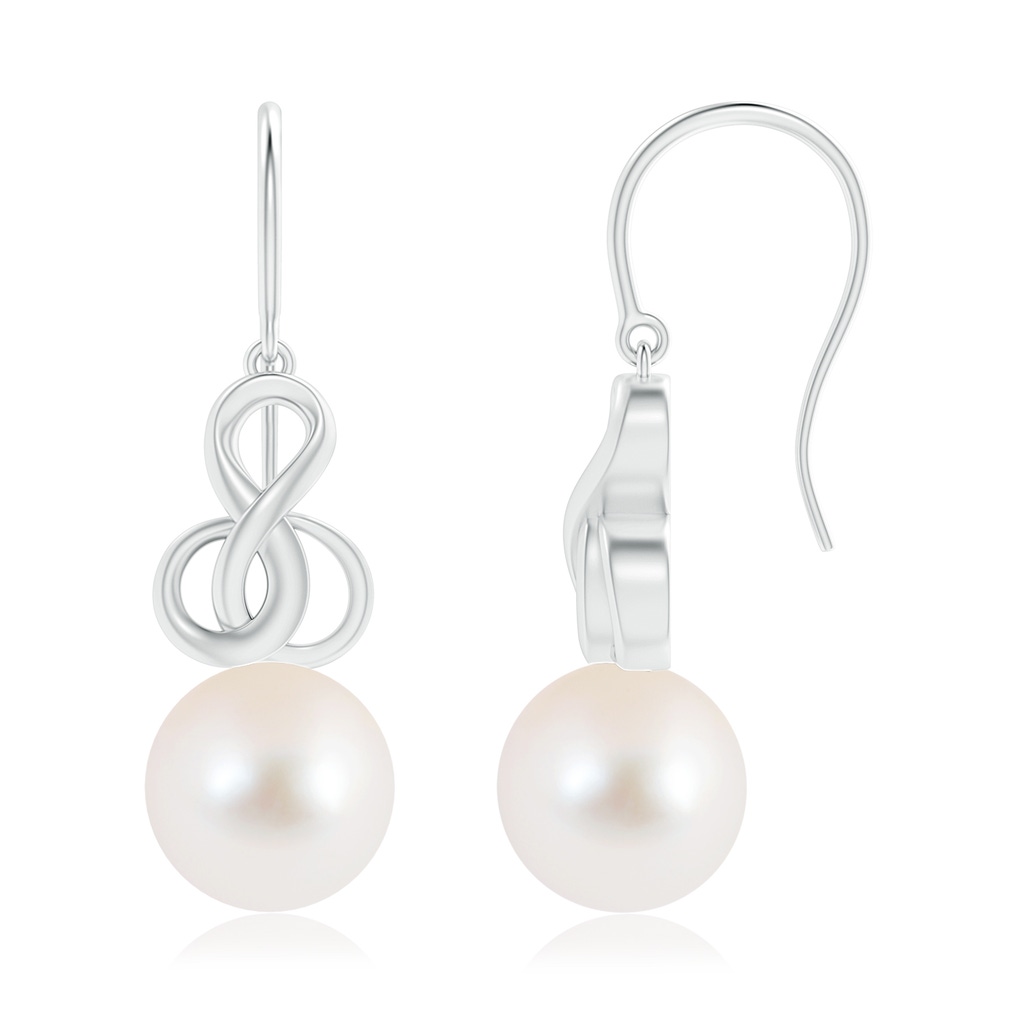 10mm AAA Freshwater Pearl Intertwined Infinity Earrings in White Gold
