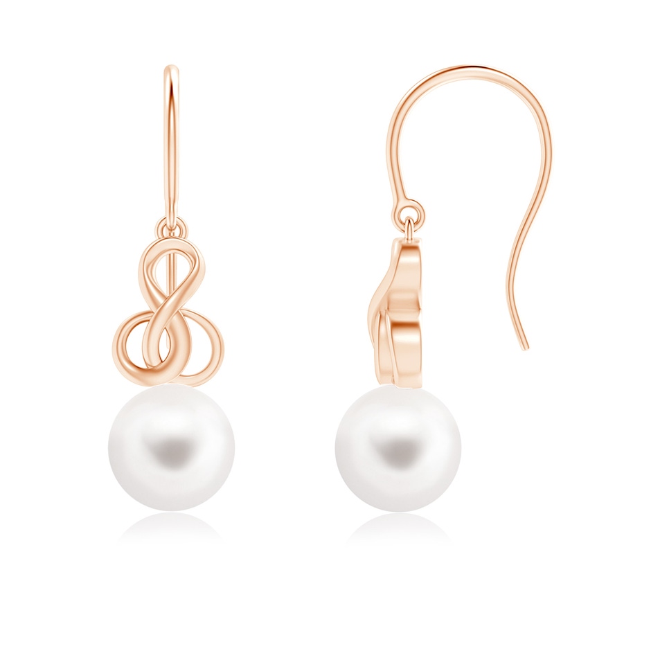 8mm AA Freshwater Pearl Intertwined Infinity Earrings in 9K Rose Gold 